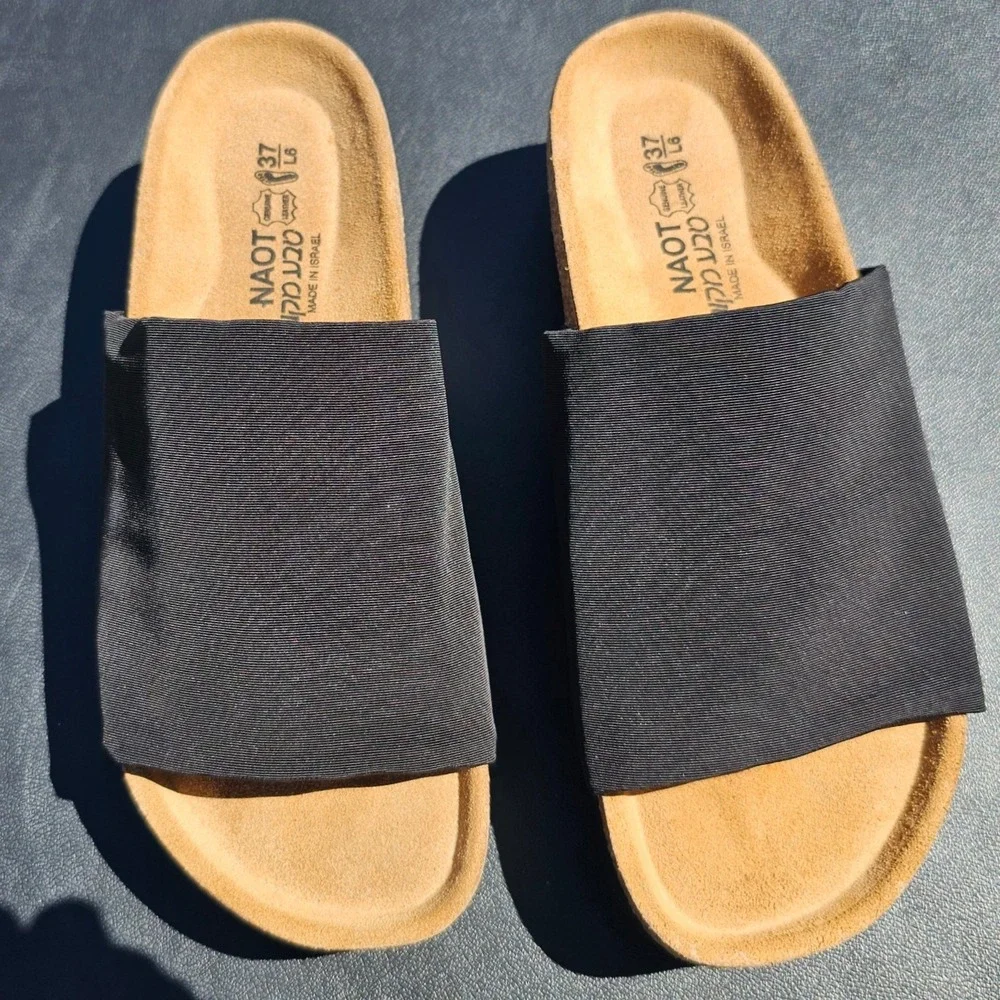 Naot Tampa Black Stretch Platform Slide Sandals Womens 37 L6 Made in Israel